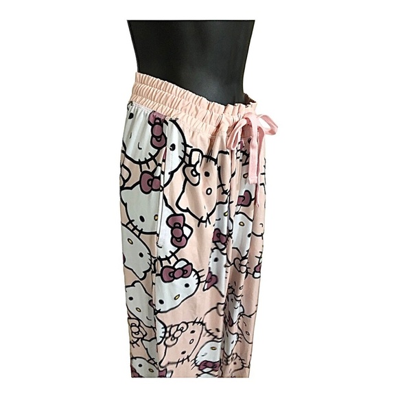 Hello Kitty pink logo drawstring waist cotton loungewear pajama pants size large - Picture 10 of 12